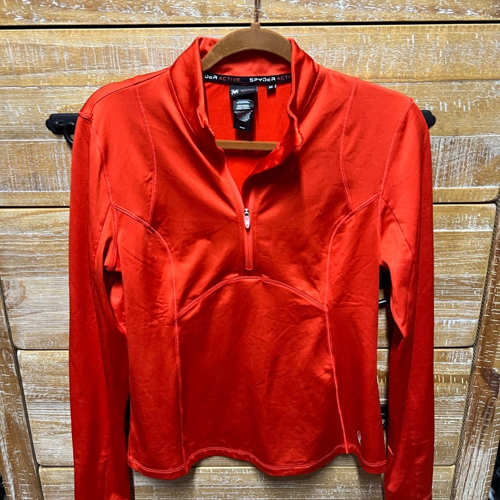 Spyder Orange/Red Fitted Zippered Long Sleeve Hoodie
